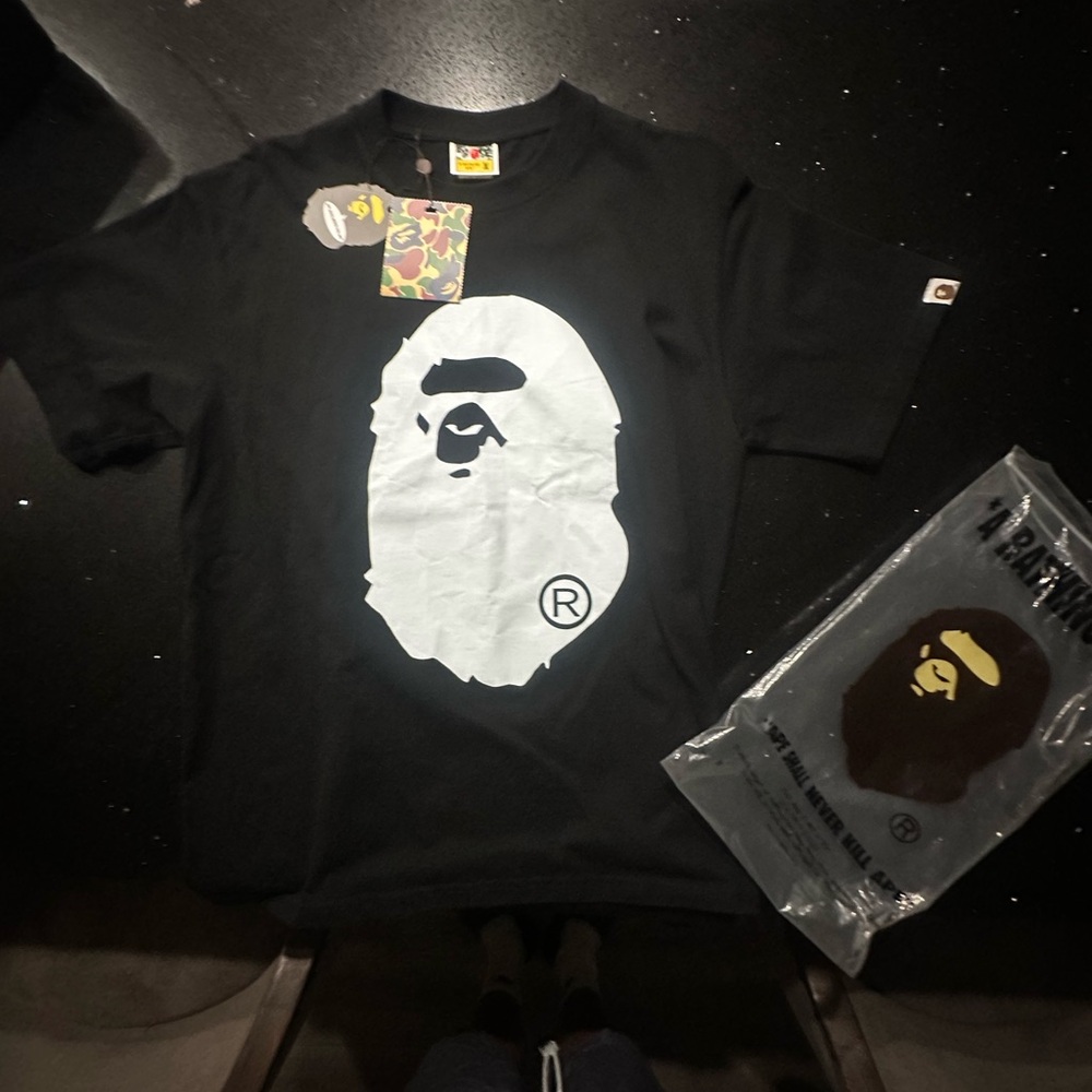 A Bathing Ape Black T-Shirt with White Logo